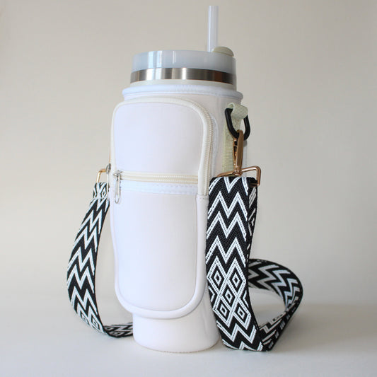 1.2L Beige Bottle Carrier with Chevron Black Strap